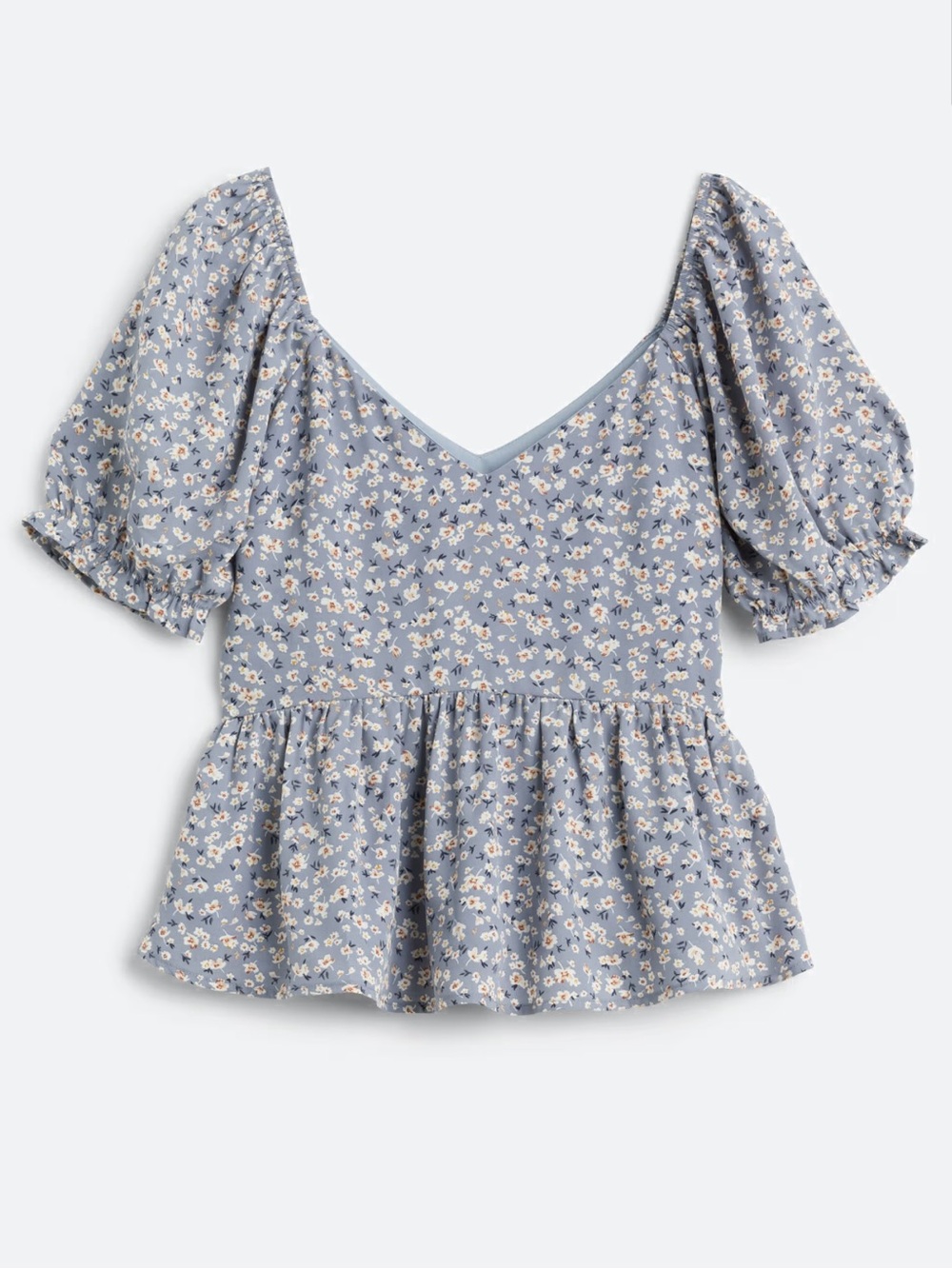 Dee Elly Pia Light Blue Floral Peplum Blouse
